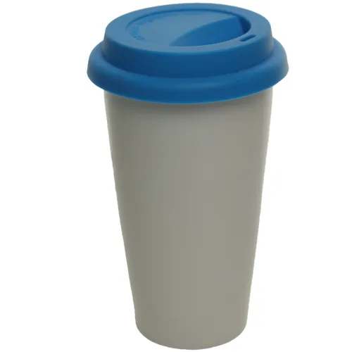 White Travel Mug With Blue Silicone Lid