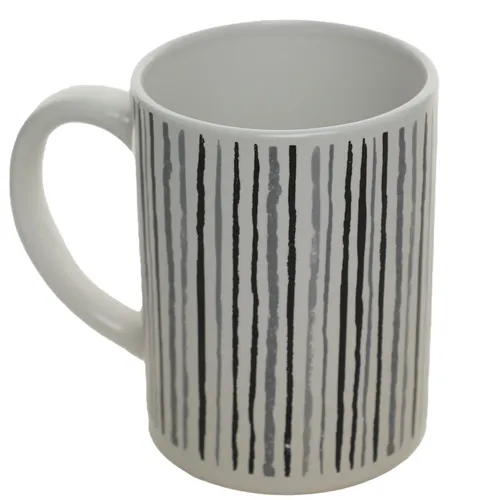 White With Grey & Black Barcode Stripe Mug