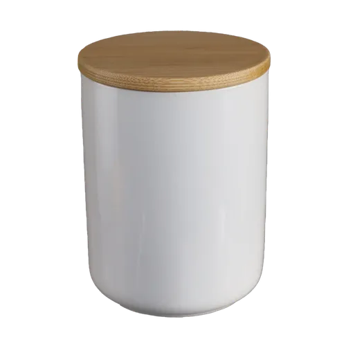White Ceramic Canister With Bamboo Lid - Medium
