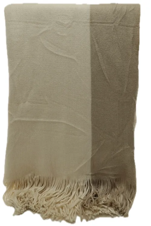 Cream Throw Blanket With Taupe Sides & Fringe Trim
