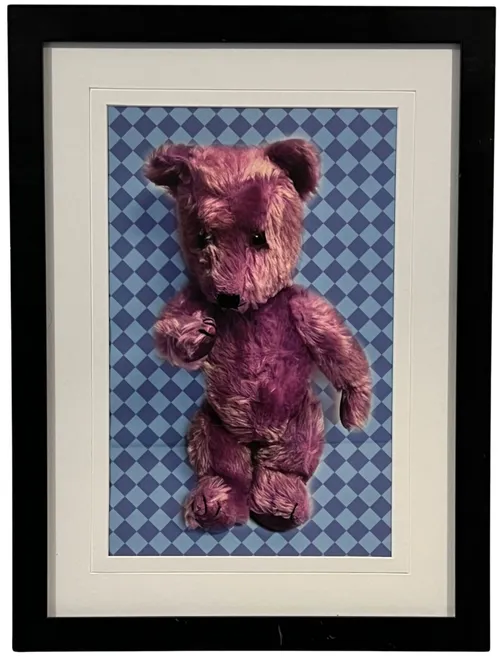 Purple Stuffed Bear Photograph In Black Frame