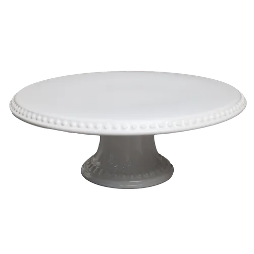 White Ceramic Beaded Rim Cake Stand