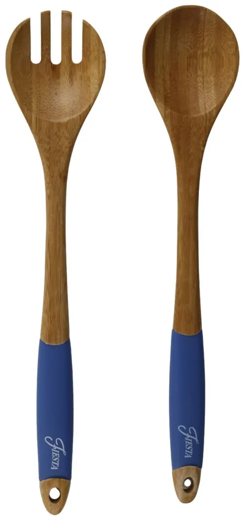Wood Serving Utensils With Blue Handles