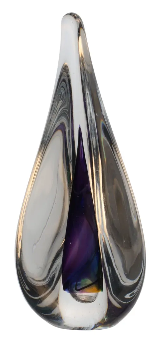 Blown Glass Teardrop Paperweight With Purple Centre