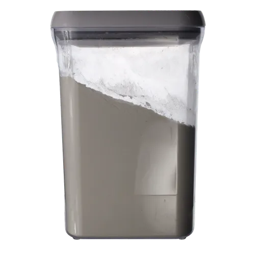 Clear Square Pop Top Storage Container With White Lid Containing Flour