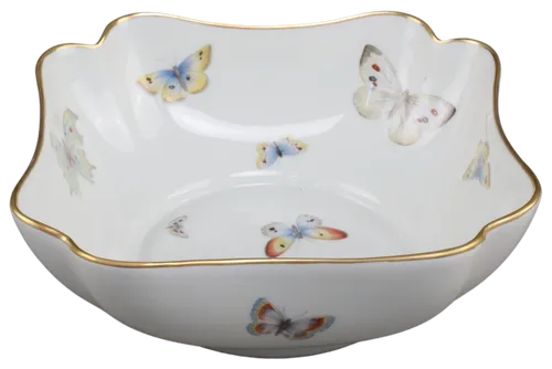 Fine Porcelain Butterfly Serving Bowl With Gold Trim & Scalloped Edges - Large