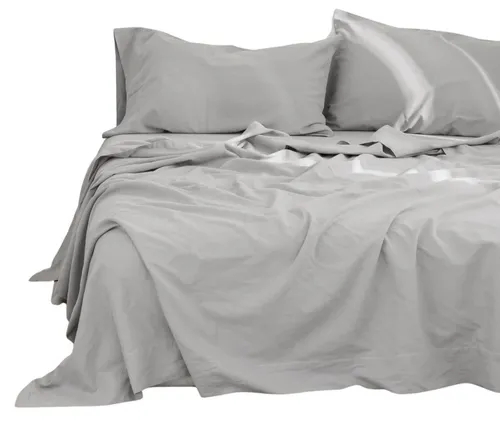 Basic Grey French Linen Four Piece Bedding Sheet Set - Queen