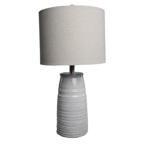 Oatmeal Horizontal Ribbed Pottery Table Lamp With Beige Shade