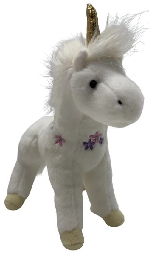 White Stuffed Unicorn With Flowers Plush