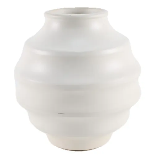 Ribbed Globe White Vase