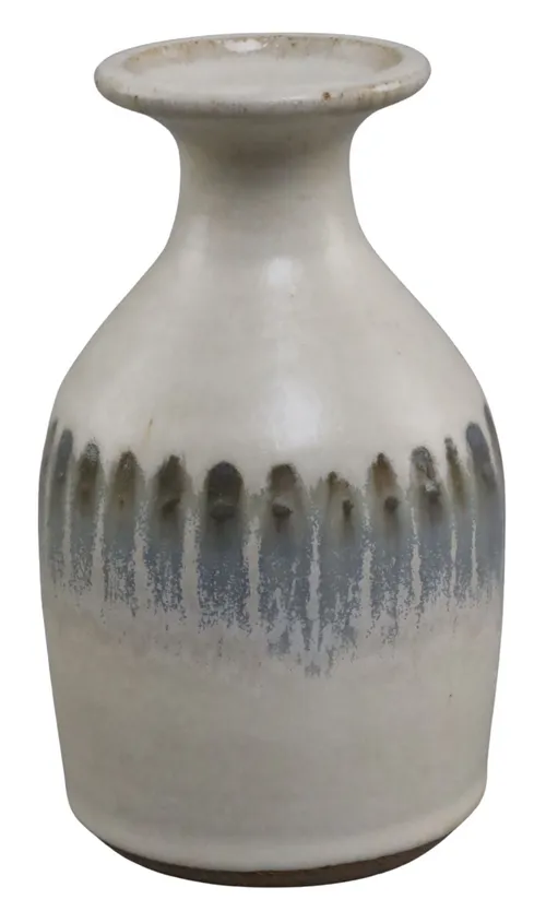 Beige & Blue Stoneware Pottery Vase