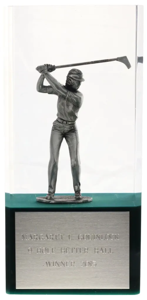 Pewter Golfer In Acrylic Trophy Award