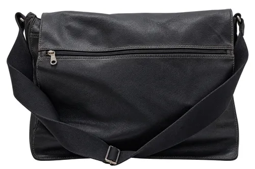 Relaxed Fine Pebbled Texture Black Leather Messenger-style Tote Bag