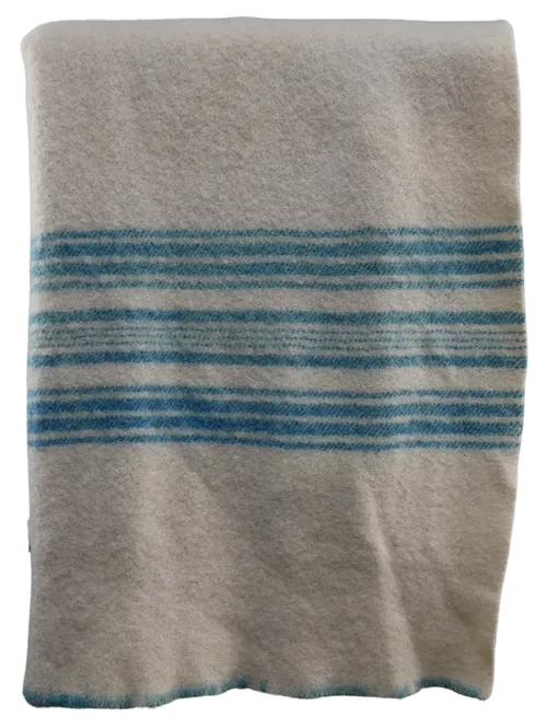 Cream & Blue Stripe Wool Blanket