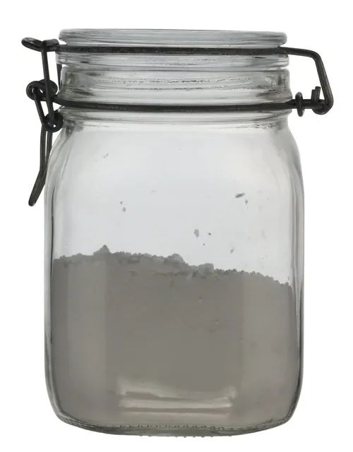 Clear Glass Canister With Hinged Lid With Icing Sugar