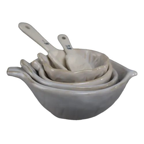 Off White Cabbage Leaf 4 Piece Measuring Cup Set With Teaspoon & Tablespoon