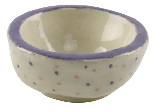 White Ceramic Handmade Kids Project Bowl With Pink & Purple Dots - Small