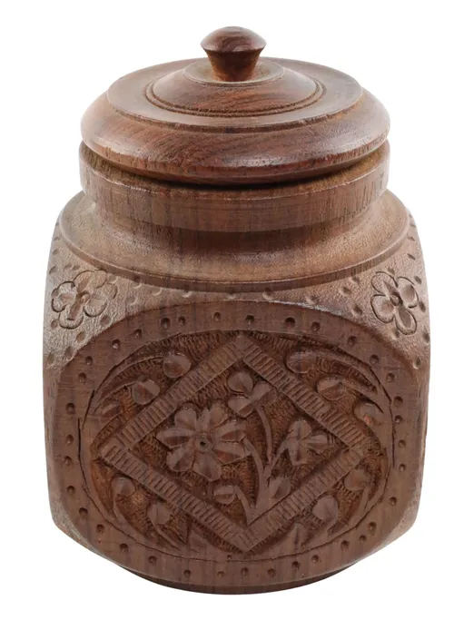Teak Wood Carved Floral Pattern Box With Lid