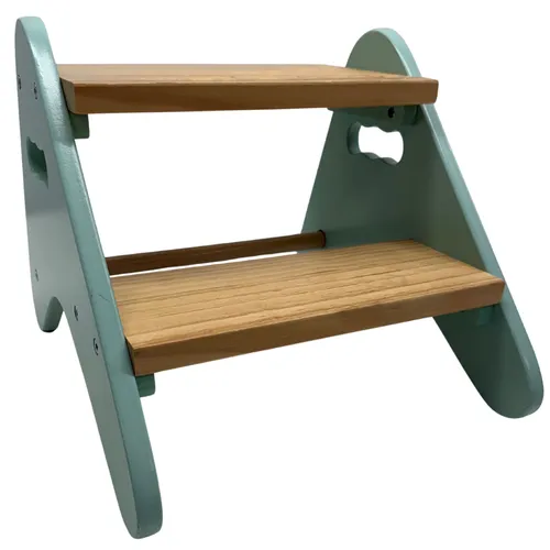 Teal & Natural Wood Step Stool