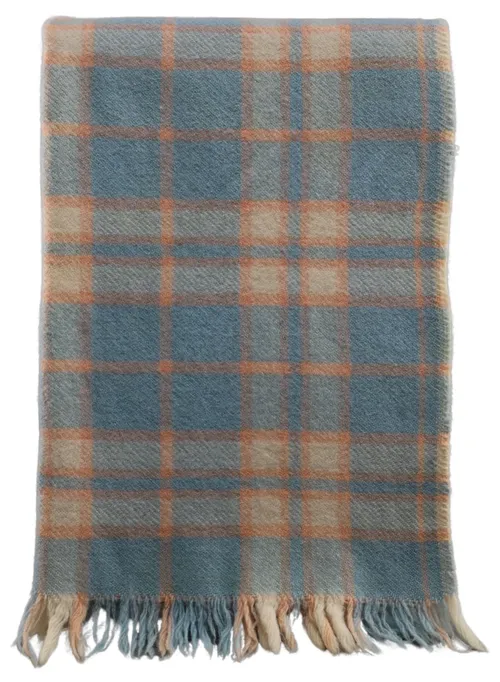 Blue & Peach Wool Baby Blanket