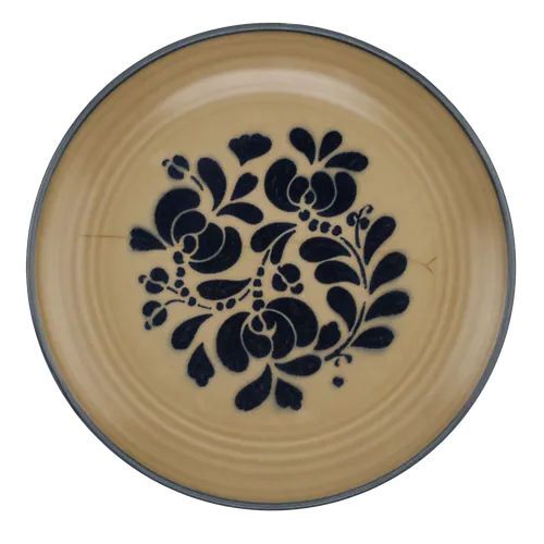 Beige & Navy Blue Floral Dinner Plate