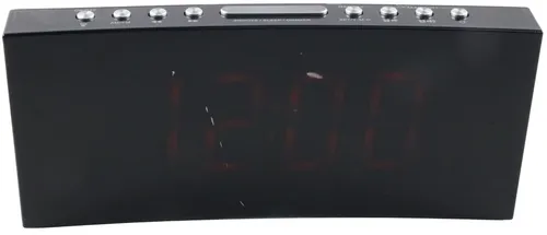 Black Alarm Clock With Silver Buttons & Red Digital Display