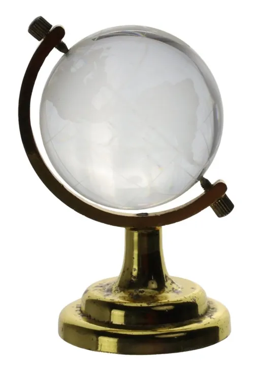 Etched Glass World Globe On Brass Stand