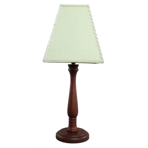 Teak Spindle Table Lamp With Pale Green Shade