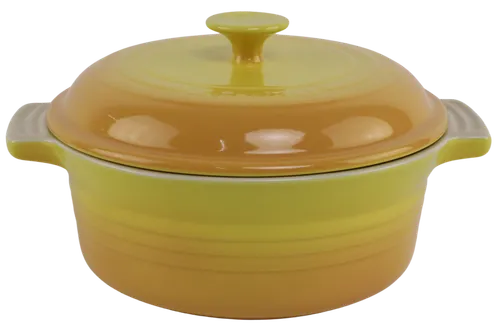 Yellow Gradient Ceramic Round Casserole Dish With Lid