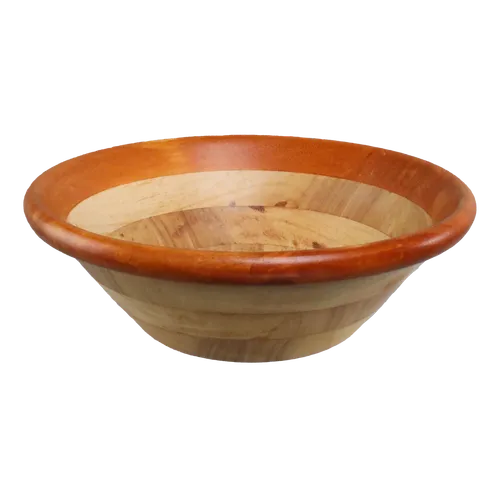Yellow & Orange Rimmed Wood Serving Bowl