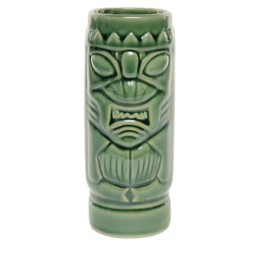Green Ceramic Tiki Glass With Mad Face