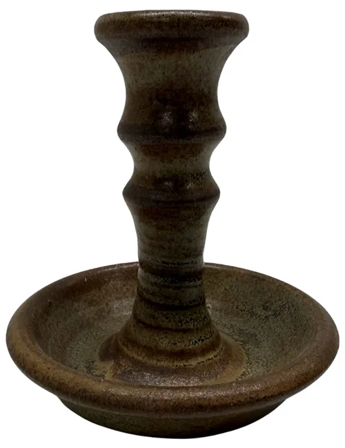 Brown Stoneware Taper Candle Holder