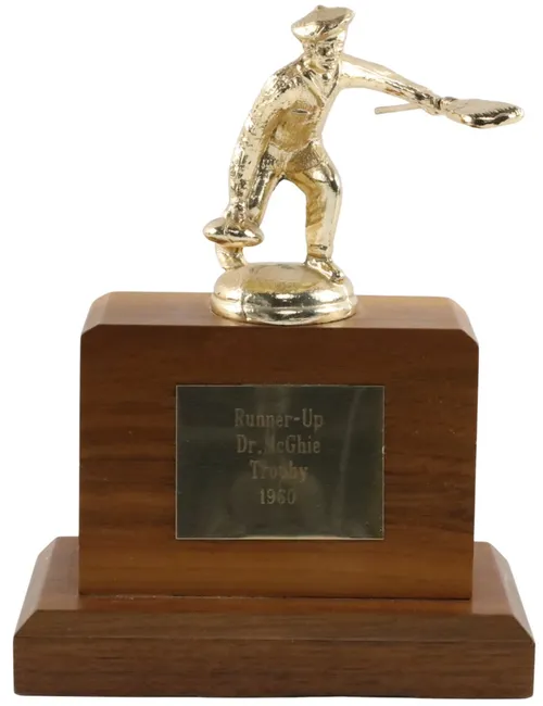 Curling Trophy On Wood Base
