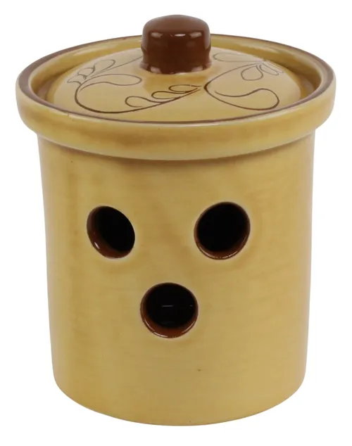 Yellow Glazed Ceramic Garlic Keeper With Lid