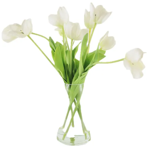 Artificial White Tulips In Clear Glass Vase