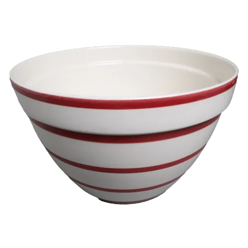 White Ceramic Mixing Bowl With Red Stripes 