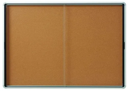 Enclosed Cork Bulletin Board With Sliding Glass Doors & Aluminum Frame