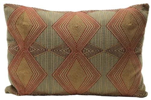 Burgundy & Multicolour Embroidered Diamond Pattern Throw Pillow