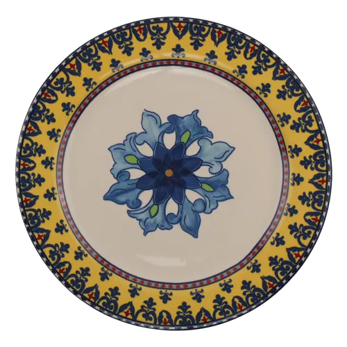 Mosaic Pattern Dinner Plate With Yellow Rim