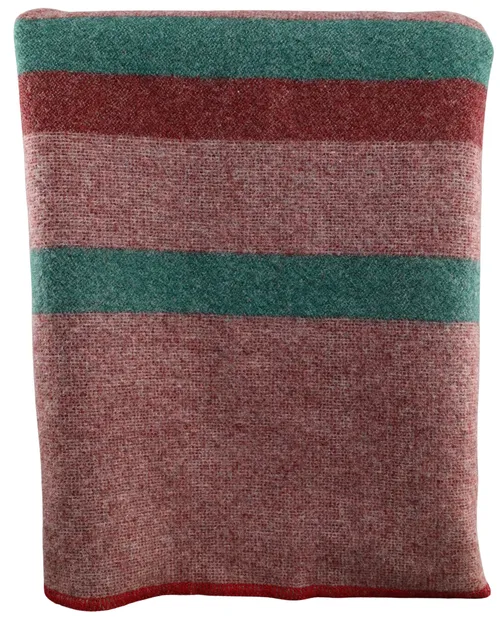 Burgundy With Green Stripes Wool Blanket
