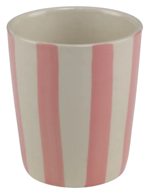 White & Pink Striped Ceramic Cup