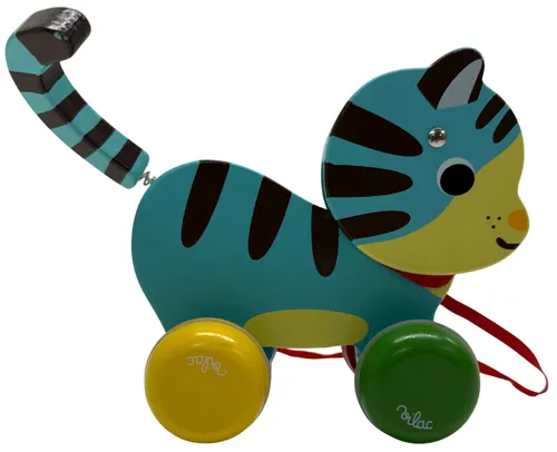 Blue Wood Cat Pull Along Toy