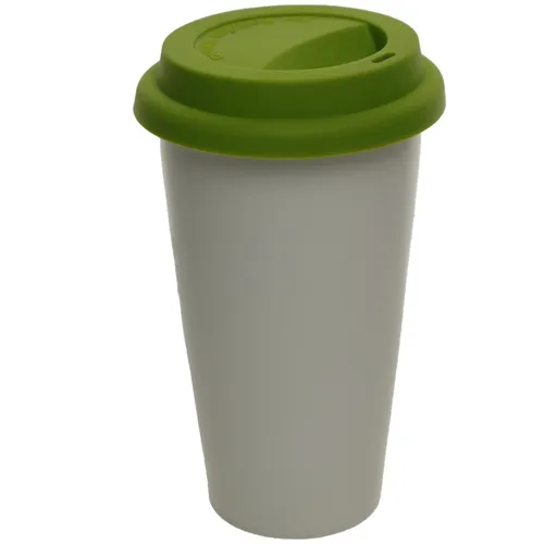 White Travel Mug With Green Silicone Lid