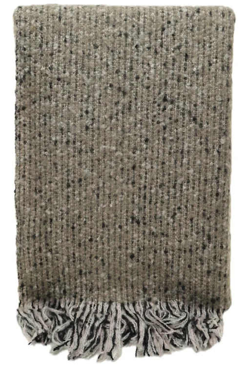 Moss Green & Grey Throw Blanket With Fringe Trim