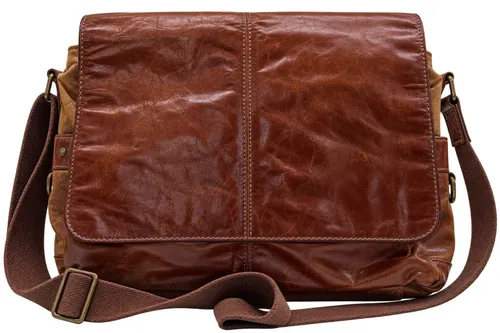 Vintage-Style Chestnut Brown Leather Messenger Bag