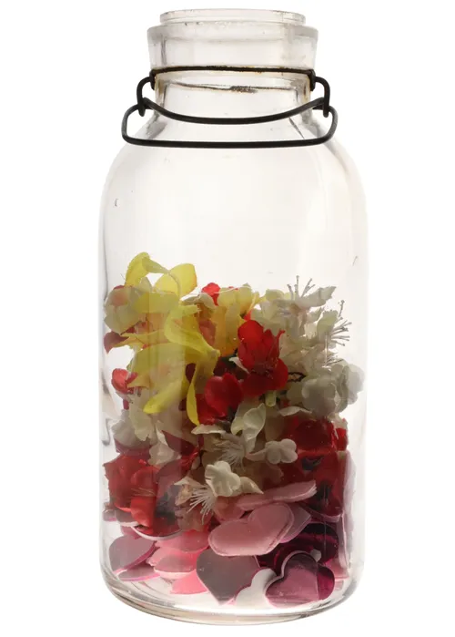 Antique Clear Glass Jar With Flower Petals