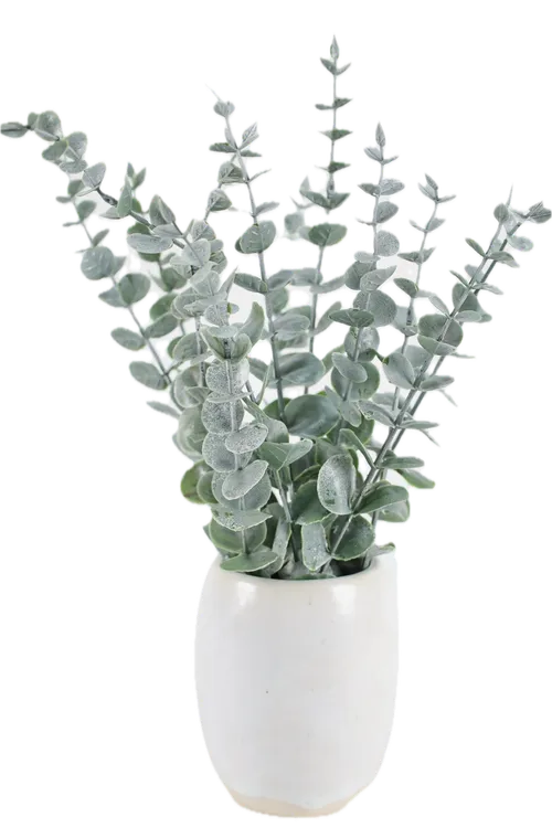 White Pocked Glaze Ceramic Vase With Silver Leaved Mount Gum