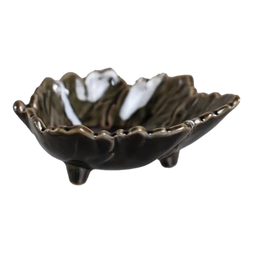 Brown Green Ceramic Leaf Pinch Bowl