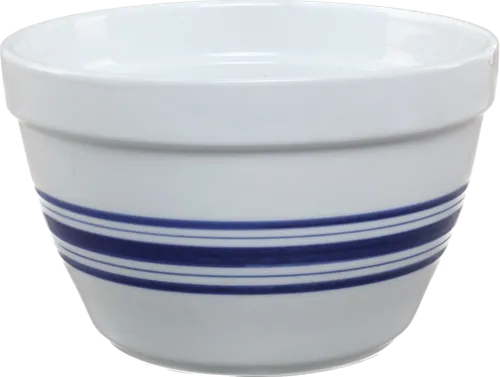 White Ceramic Mixing Bowl With Blue Stripes - Medium