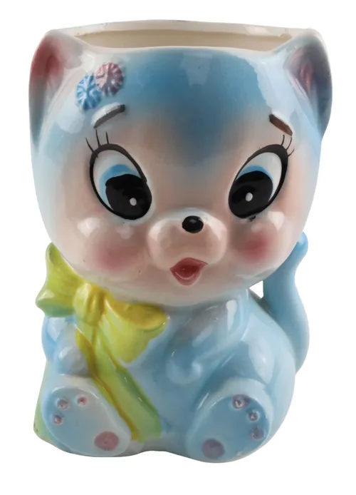 Vintage Blue Cat Planter
